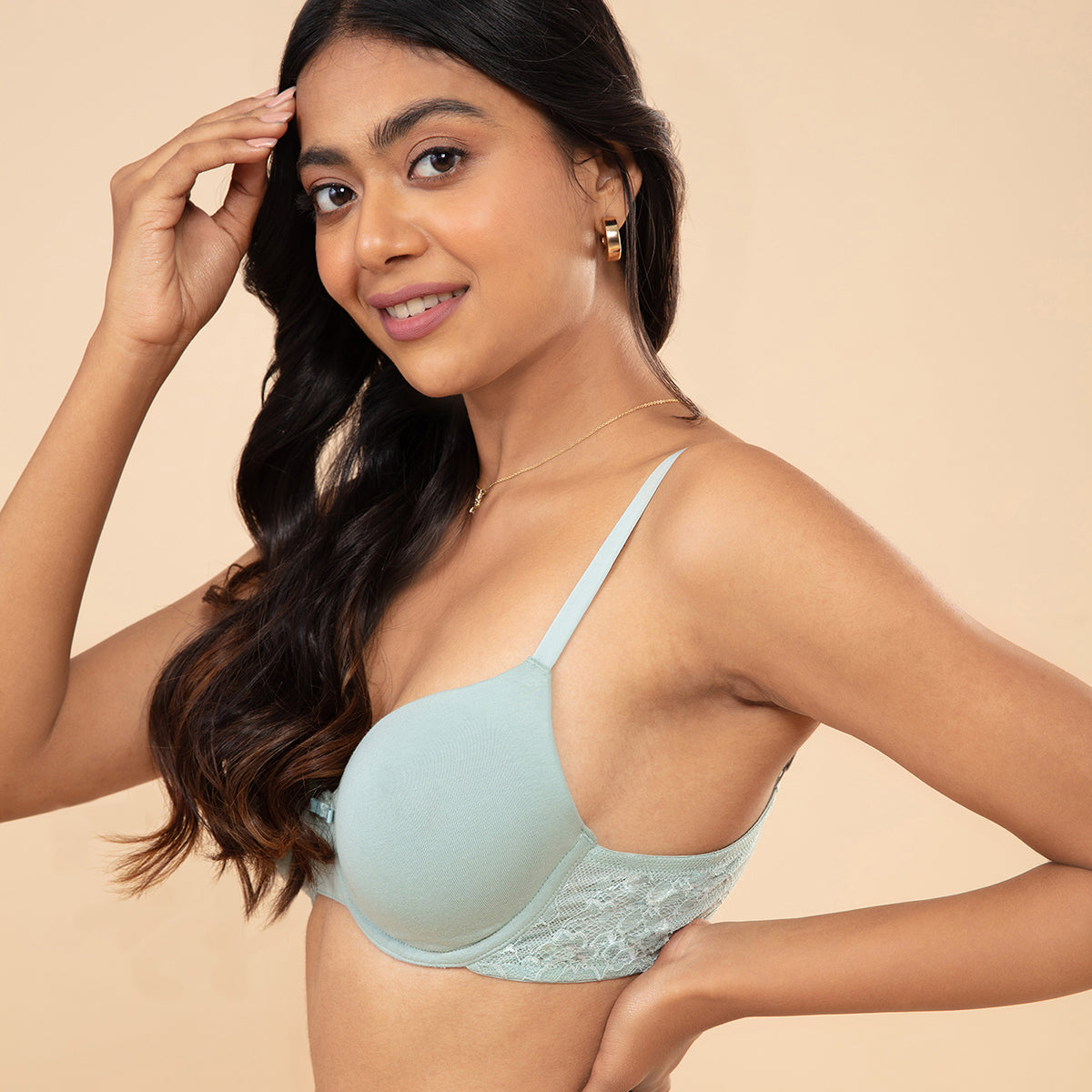 Breathe Lace Padded Wired T-Shirt Bra-NYB166 Blue surf