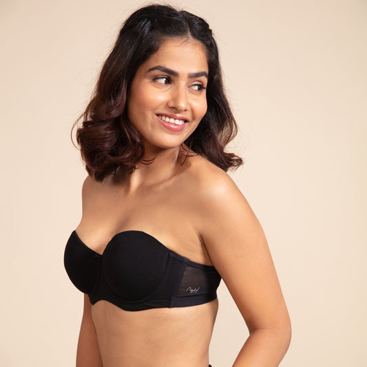 Breathe Cotton Padded wired Strapless bra Medium coverage-NYB172-Black