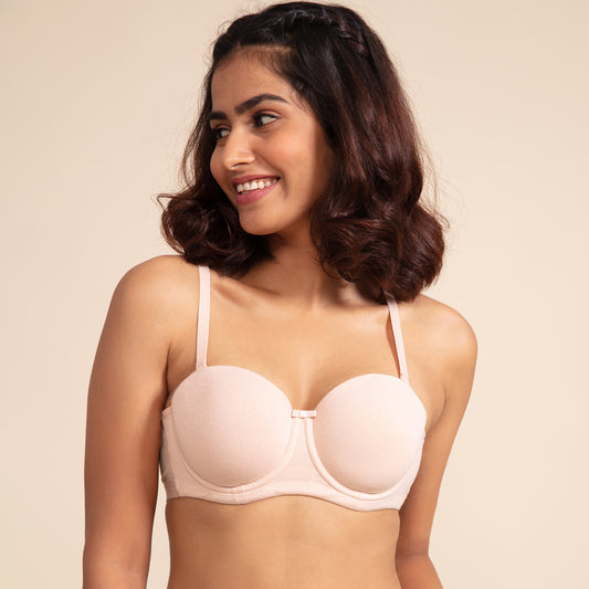 Breathe Cotton Padded wired Strapless bra Medium coverage-NYB172-Nude