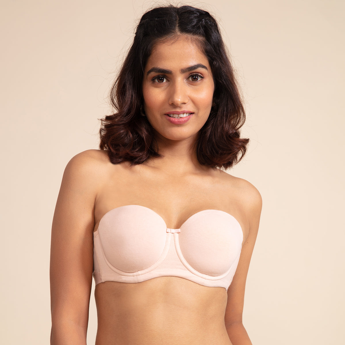Breathe Cotton Padded wired Strapless bra Medium coverage - Nude NYB172