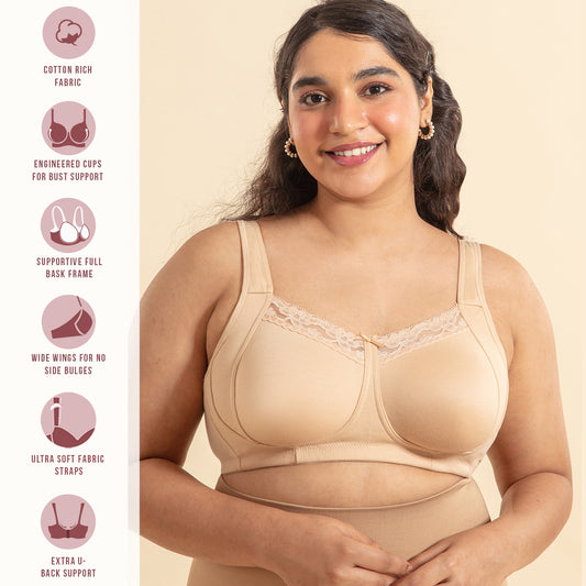 NYKD Everyday Cotton Bra for Women Daily Use, Medium Coverage, Wired,  Lightweight-Adjustable Straps Bra - Full Coverage, NYB263, Sand, 40DD, 1N :  : Fashion