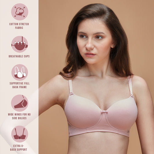 Buy Nykd by Nykaa Breathe Cotton Padded Wireless Triangle T-Shirt Bra 3/4th  Coverage - Nude NYB003 Online