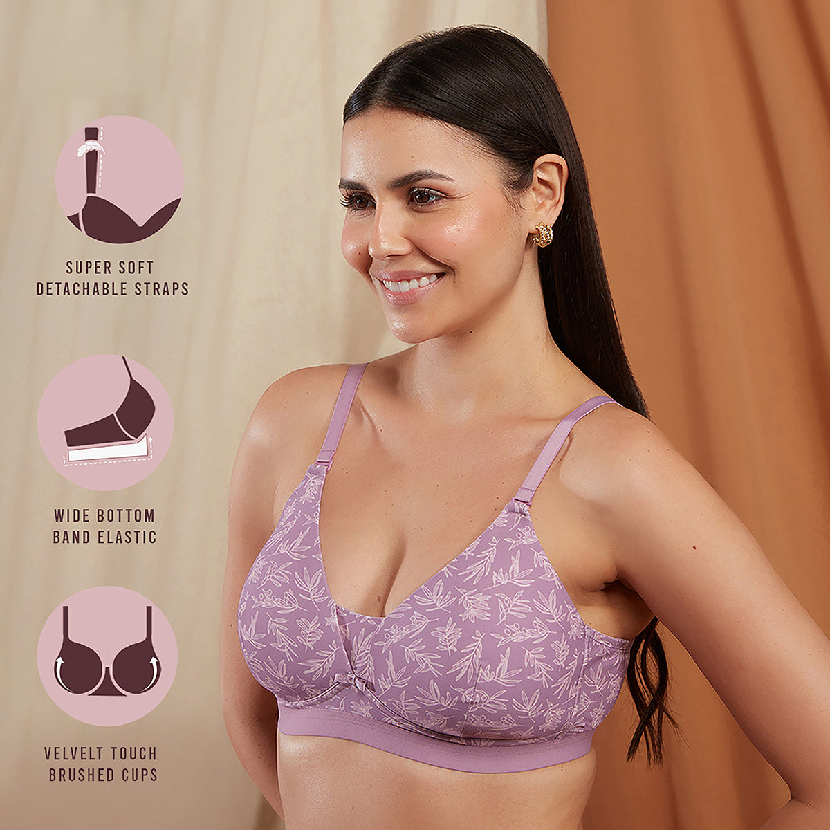 Printed Padded Wireless T-shirt Bra-NYB219 Delicate Leaves