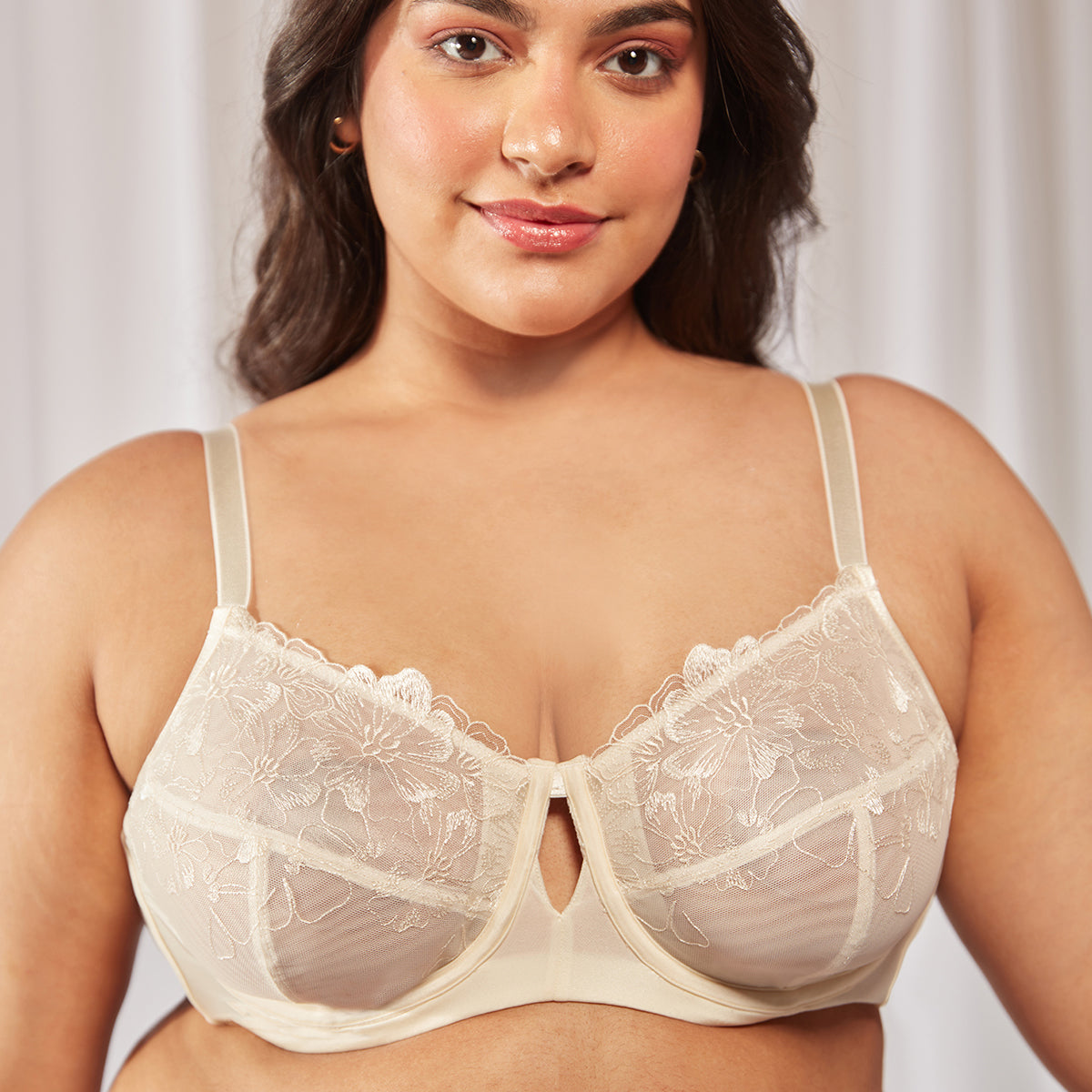 Floral Mesh Underwired Non-padded Lace Bra - White NYB221