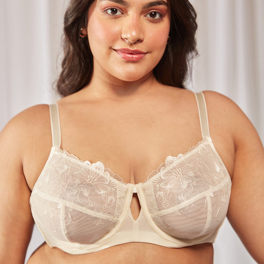 Nykd By Nykaa Floral Mesh Underwired Non-padded Lace Bra-White NYB221
