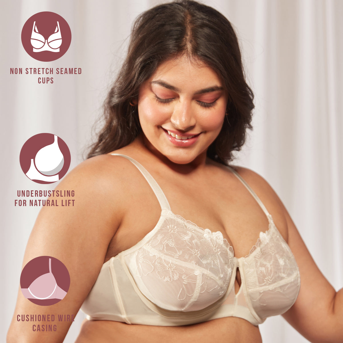 Nykd By Nykaa Floral Mesh Underwired Non-padded Lace Bra-White NYB221