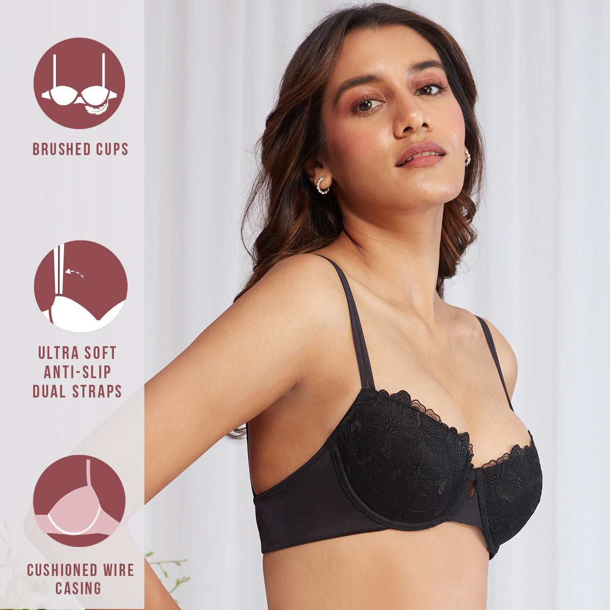 Balconette Padded Wired Lace Bra-Black NYB222