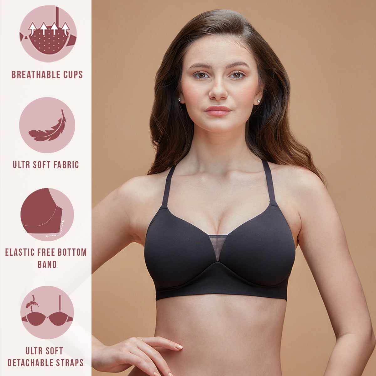 sport bra, 32B breathable cup; no underwire-extended foam strip