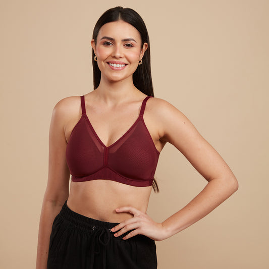 Nykd By Nykaa Ultimate Breathe Triangle T-shirt Bra-NYB226 Maroon