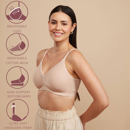 NYKD by Nykaa Women’s Full Support M-Frame Heavy Bust Everyday Cotton Bra |  Non-Padded | Wireless | Full Coverage| Bra, NYB101, M Pink, 36DD, 1N