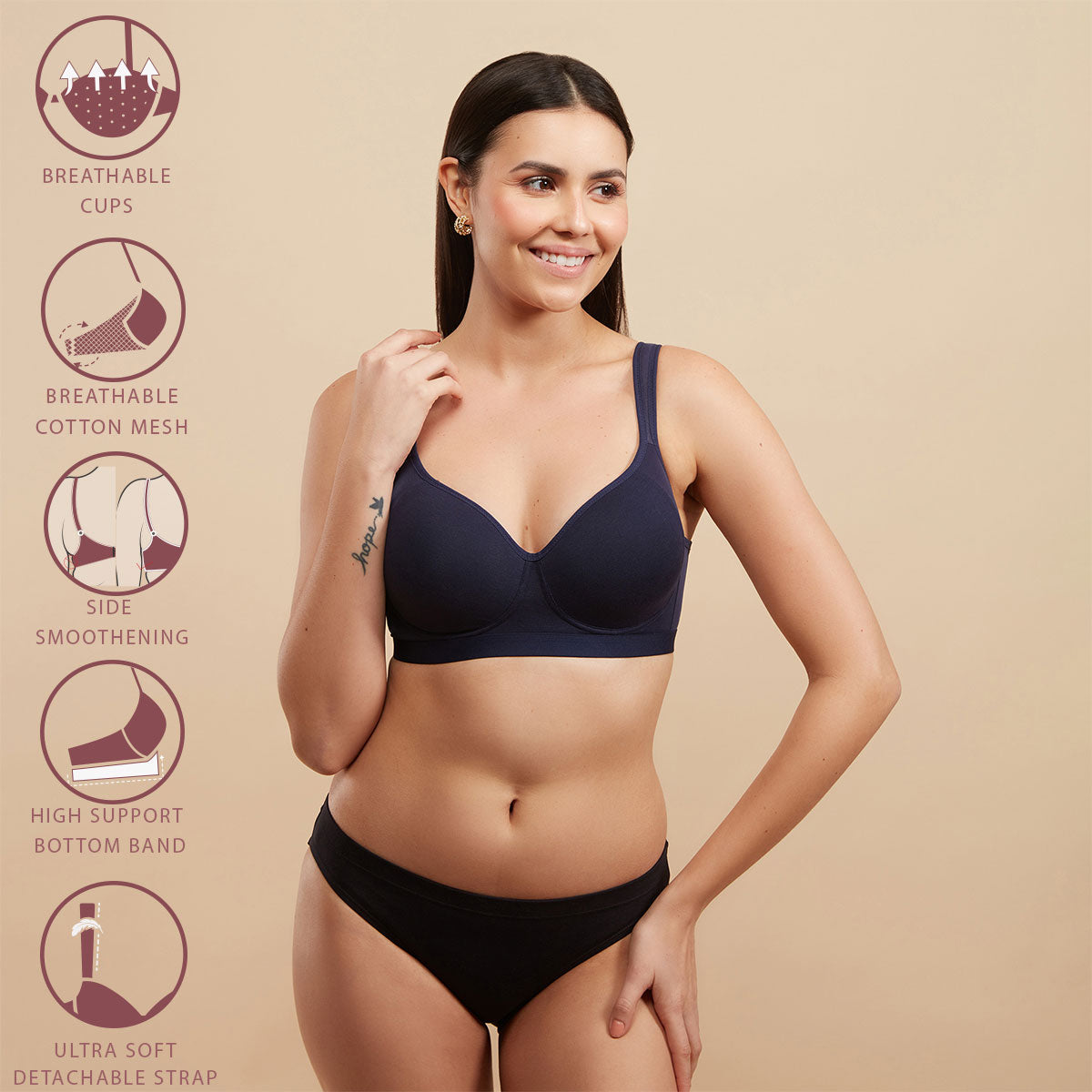 Breathe Cotton Lift Bra  - NYB227  D Blue