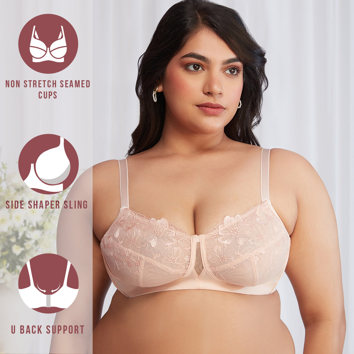 Floral Mesh Wirefree Non-padded Bra-Peach NYB230