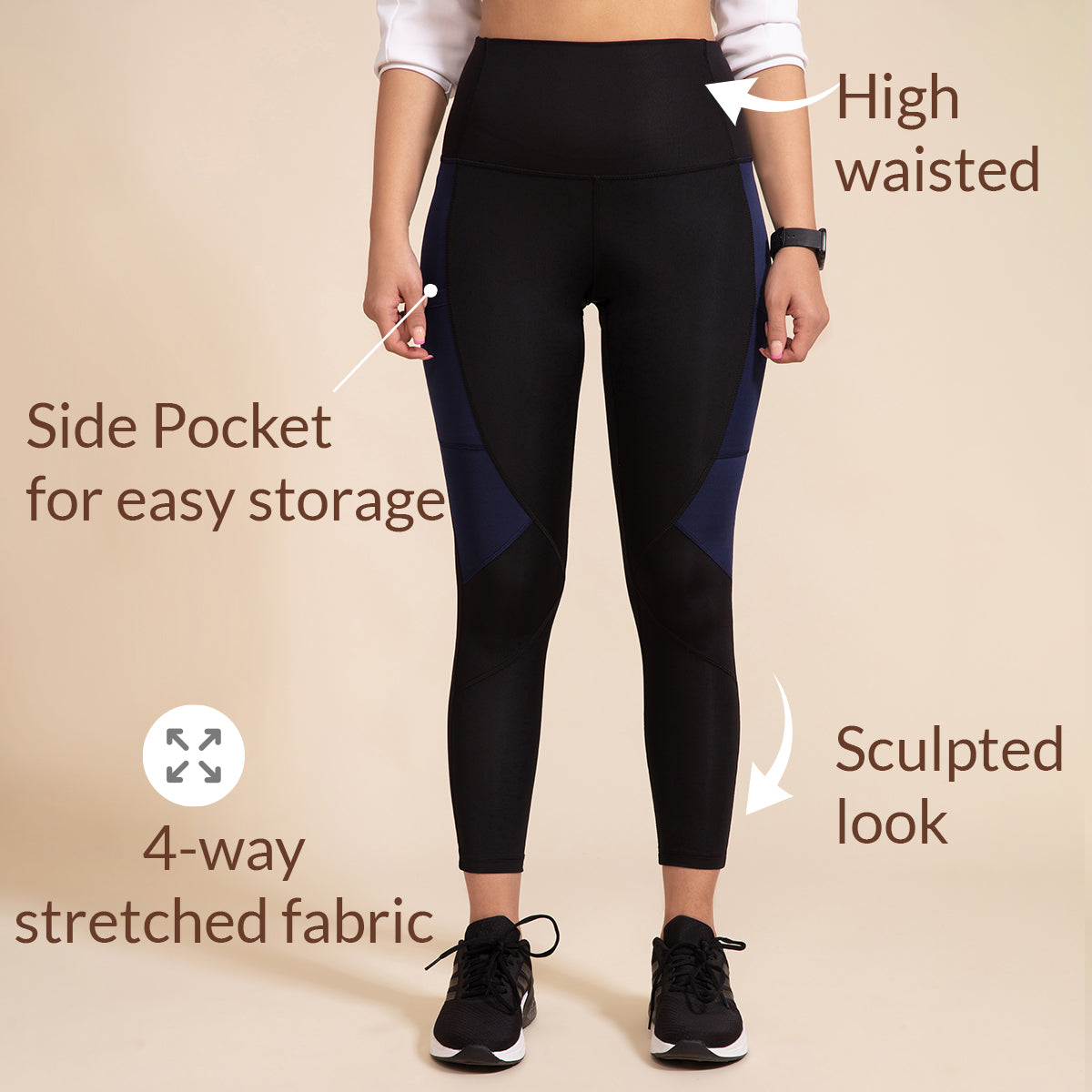 Nykd All Day High rise Color Block Breathable Leggings-NYK029-Anthracite+ Peacoat