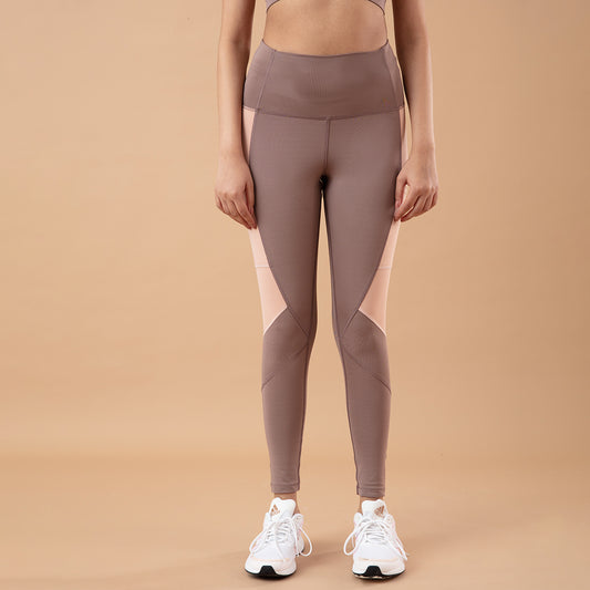 Nykd All Day High rise Color Block Breathable Leggings-NYK029-Deep Taupe+Mahogany