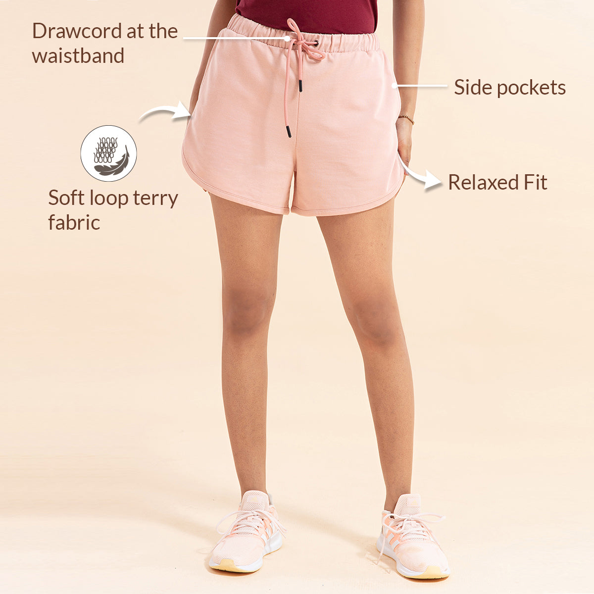 Chill- Pill Cotton Terry Shorts , Nykd All Day-NYK 039  Evening Sand Pink