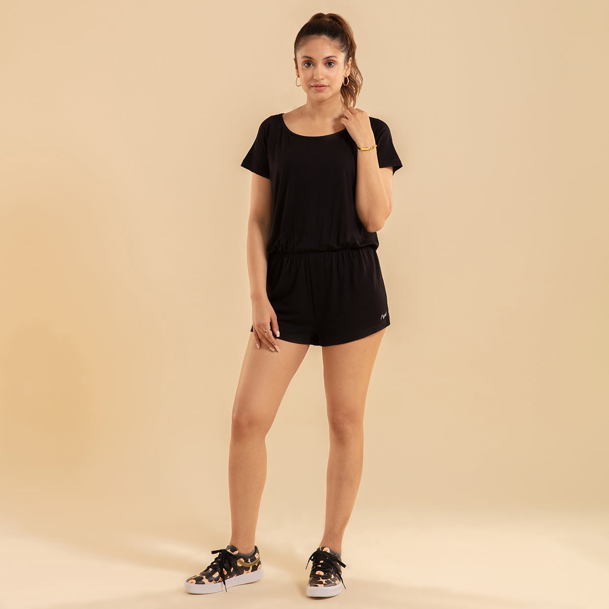 Nykd All Day Chill Pill Supersoft Playsuit- NYK 042A Jet Black