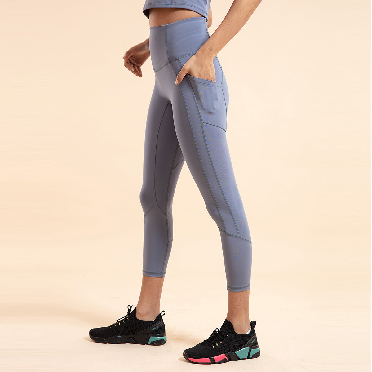 Nykd All Day High rise Classic Pannelled Leggings-NYK100 China Blue + Lime