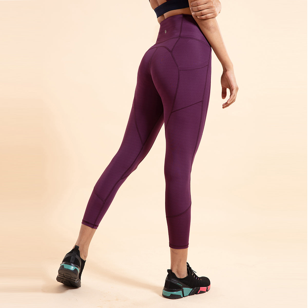 Nykd All Day High rise Classic Pannelled Leggings-NYK100 Potent purple + Pink yarrow