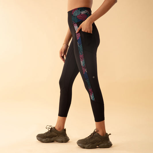 Nykd All Day Panelled Legging with Tropical print- NYK226-Tropical Print