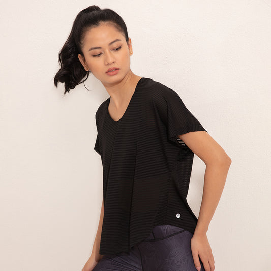On-Trend Textured Top with Back Cutout - NYK232 Jet Black