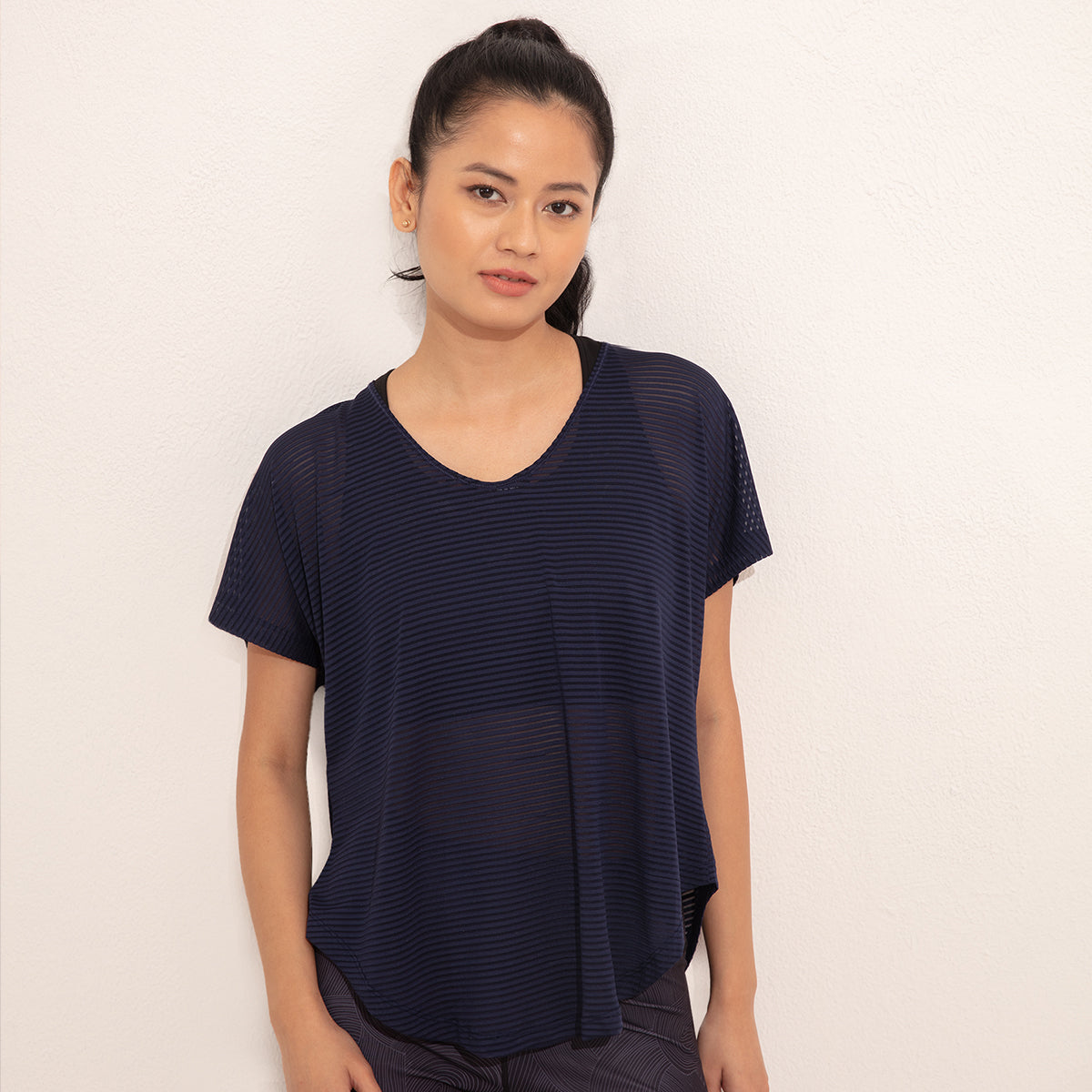 On-Trend Textured Top with Back Cutout -NYK232 Moonlight Ocean