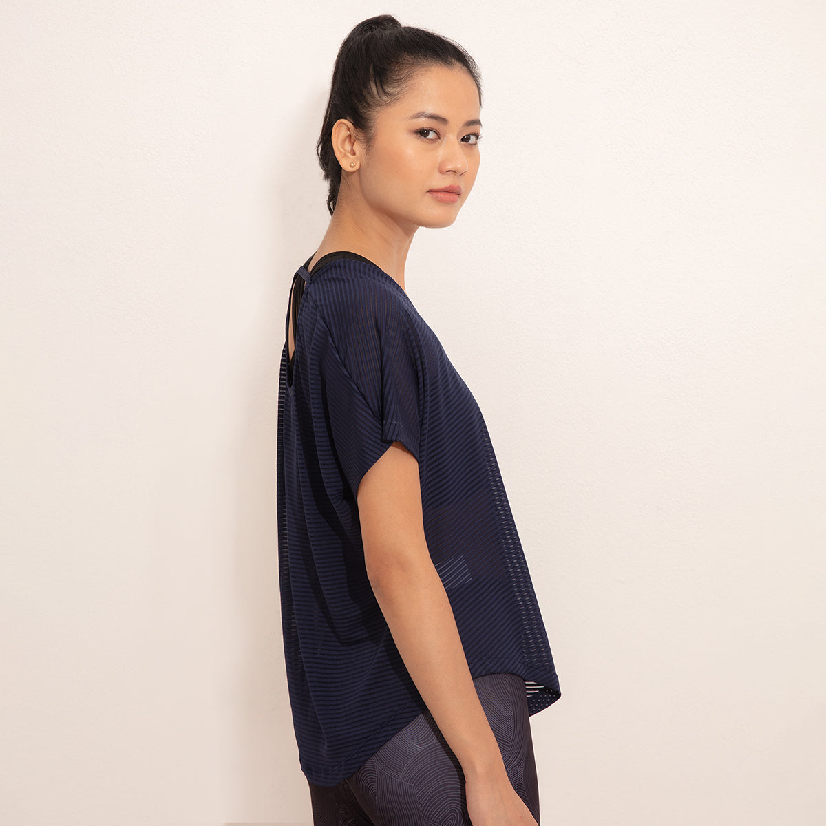 On-Trend Textured Top with Back Cutout -NYK232 Moonlight Ocean