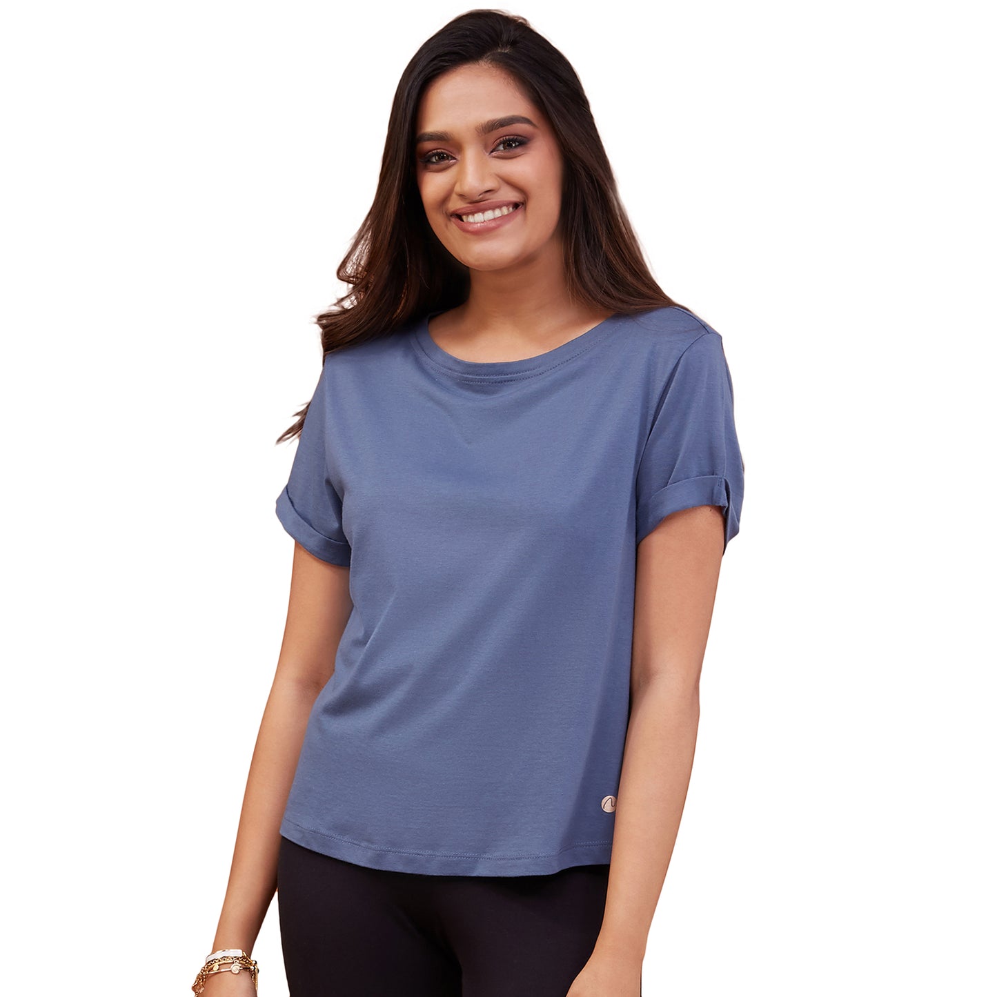 Nykd All Day Essential Cotton Modal Tee in Relaxed fit-NYLE048 China Blue