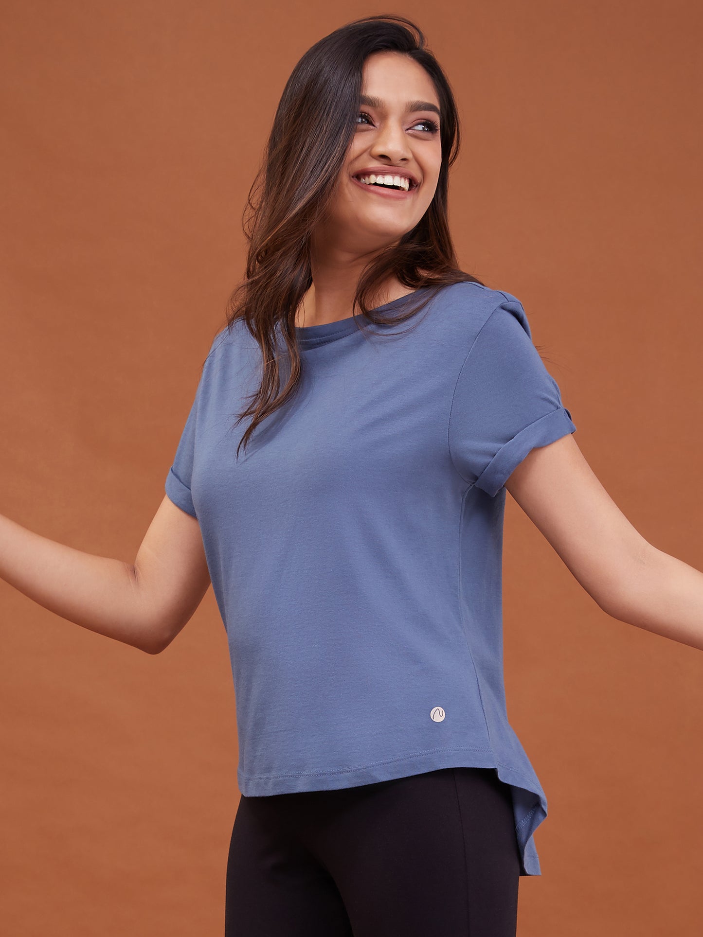 Nykd All Day Essential Cotton Modal Tee in Relaxed fit-NYLE048 China Blue