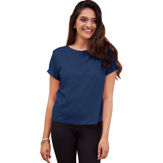 Nykd All Day Essential Cotton Modal Tee in Relaxed fit-NYLE048 Estate Blue