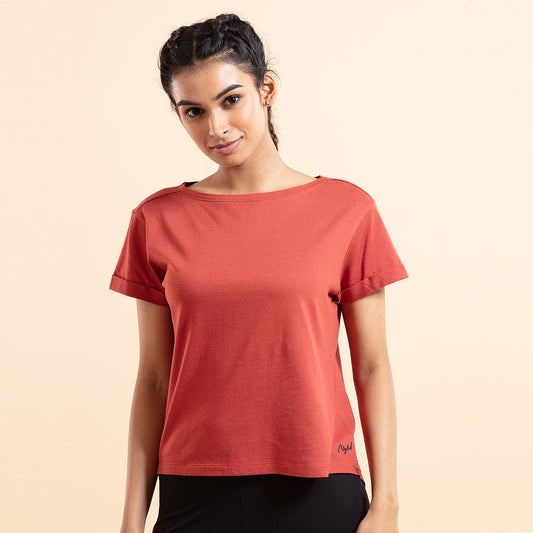 Nykd All Day Essential Cotton Modal Tee in Relaxed fit-NYLE048 Hot Sauce
