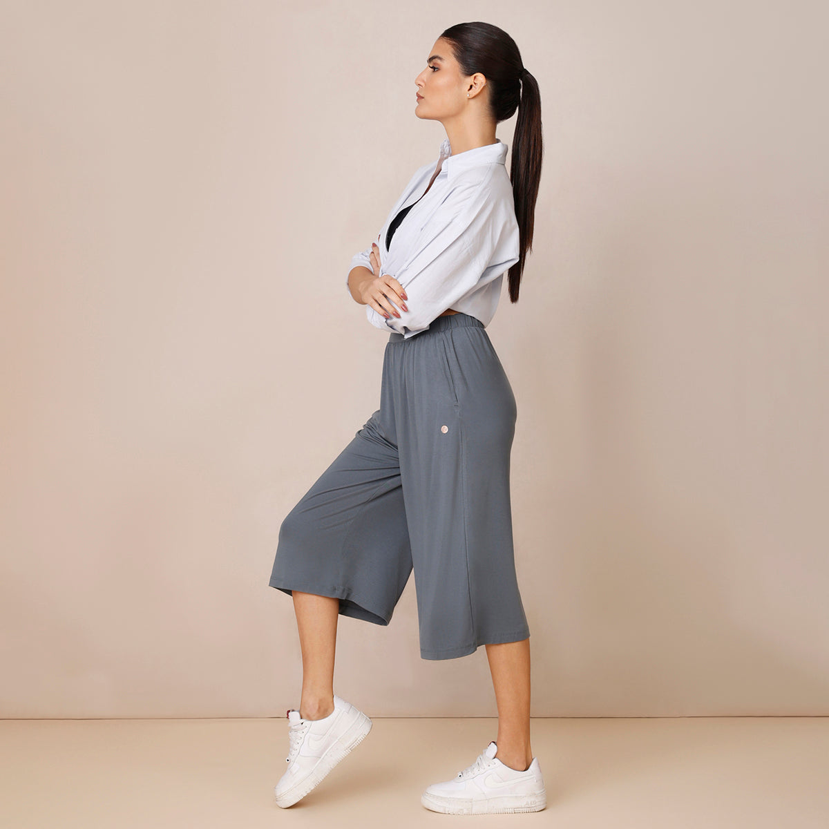 Nykd All Day Sooo Comfy Super Soft Modal Lounge Culottes-NYLE059 Pewter