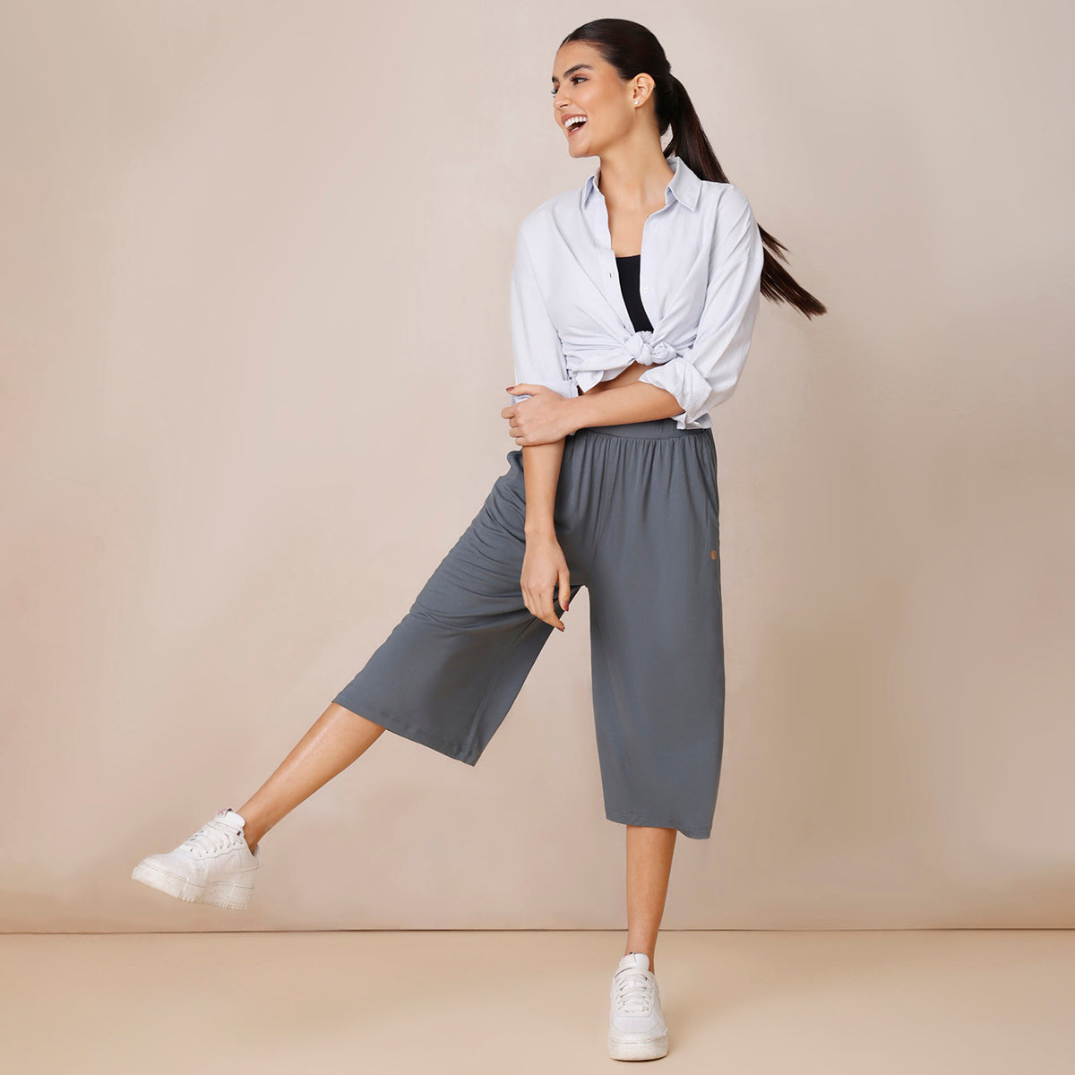 Nykd All Day Sooo Comfy Super Soft Modal Lounge Culottes-NYLE059 Pewter