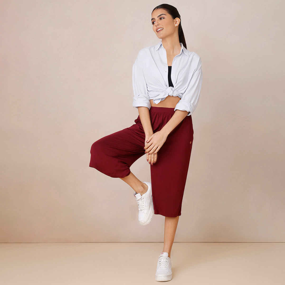 Nykd All Day Sooo Comfy Super Soft Modal Lounge Culottes-NYLE059 Windsor wine