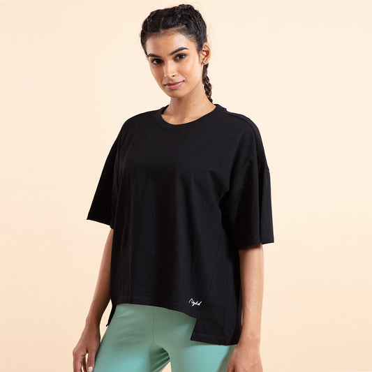 Nykd All Day Heart on my sleeve Oversized Cotton T-shirt-NYLE107 Jet Black