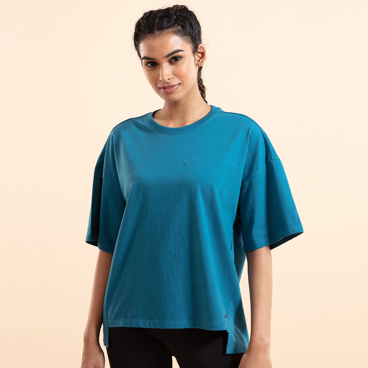 Nykd All Day Heart on my sleeve Oversized Cotton T-shirt-NYLE107 Saxony Blue