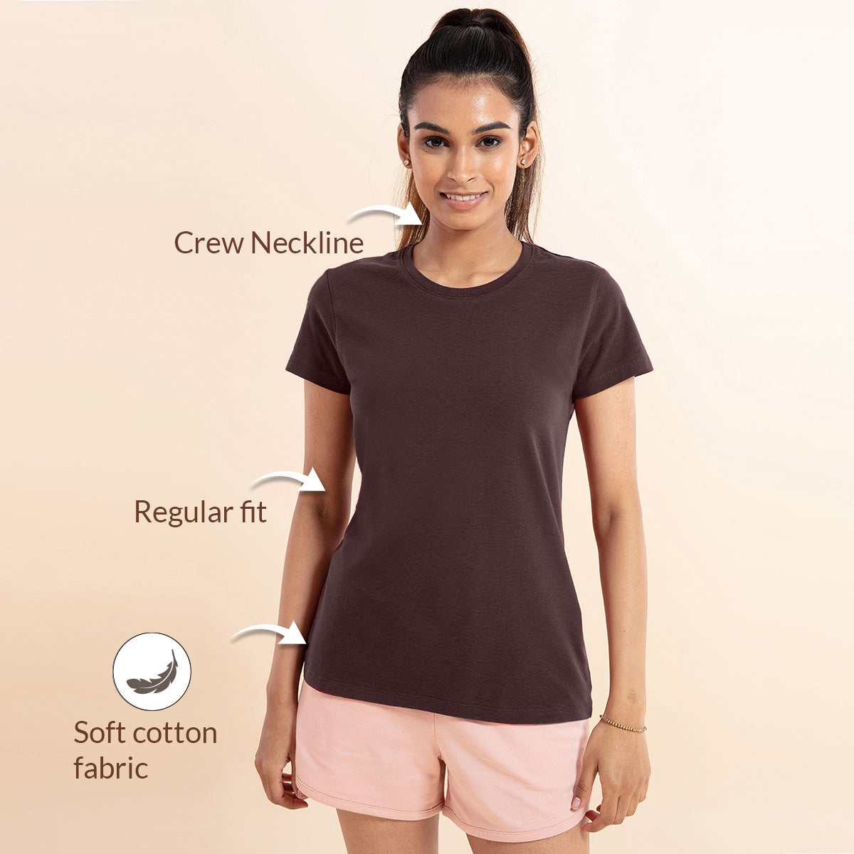 Essential Stretch Cotton Tee In Relaxed Fit , Nykd All Day-NYLE216 - Decadent Chocolate