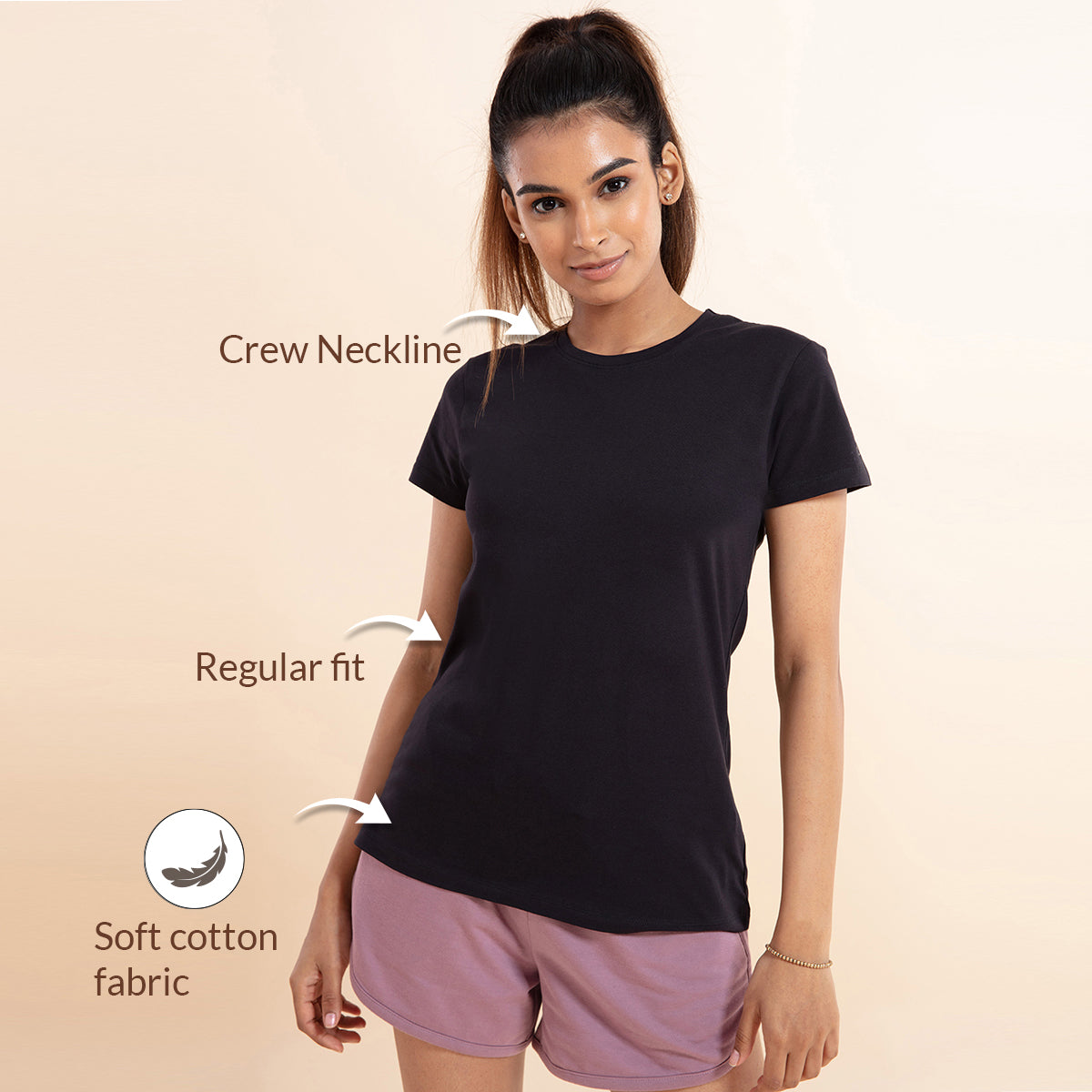 Essential Stretch Cotton Tee In Relaxed Fit , Nykd All Day-NYLE216 - Jet Black