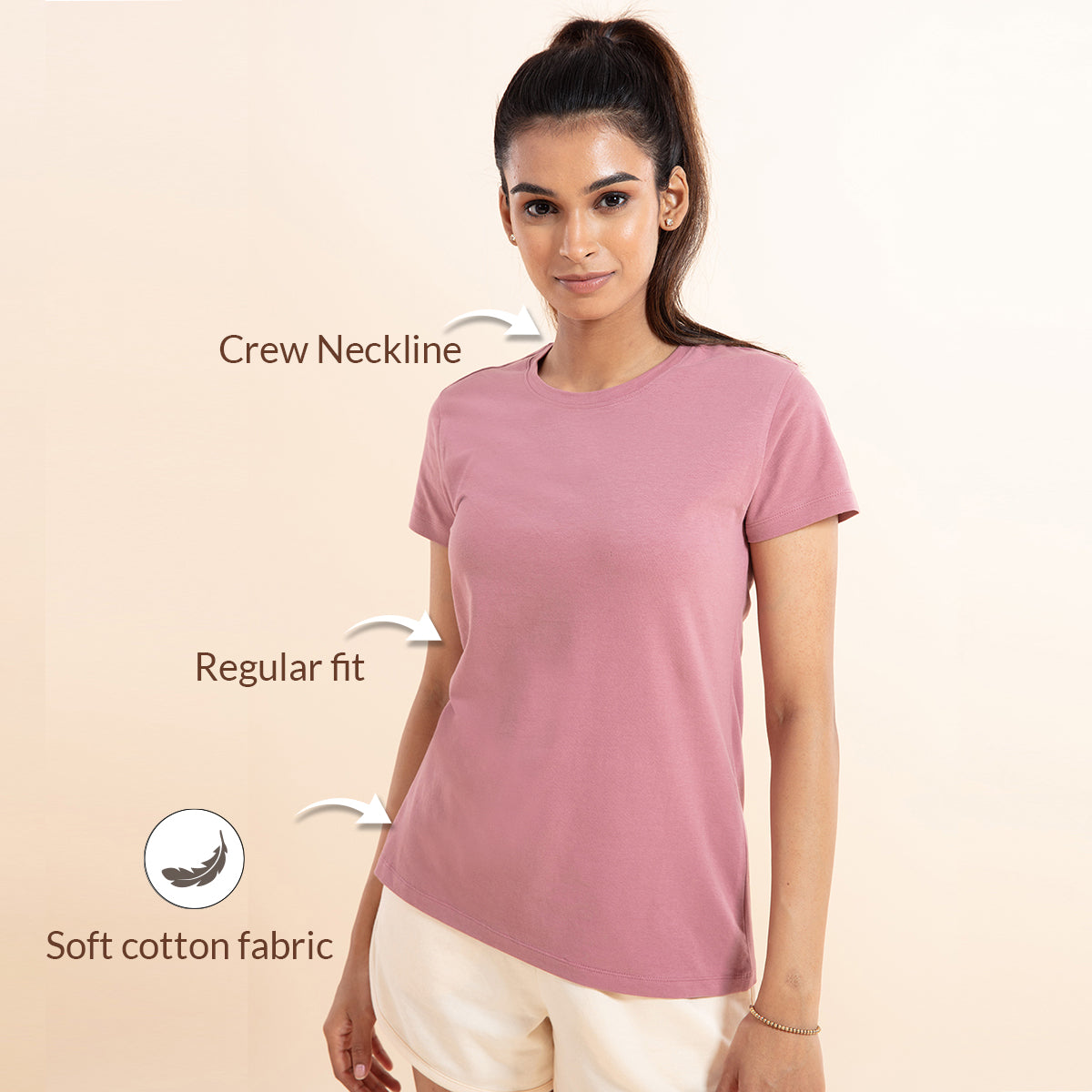 Essential Stretch Cotton Tee In Relaxed Fit , Nykd All Day-NYLE216 - Wistful Mauve