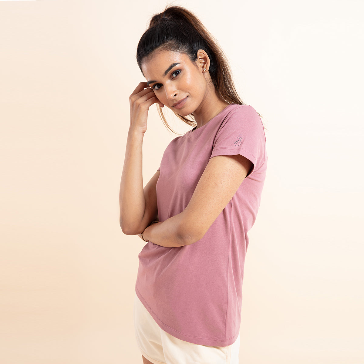 Essential Stretch Cotton Tee In Relaxed Fit , Nykd All Day-NYLE216 - Wistful Mauve