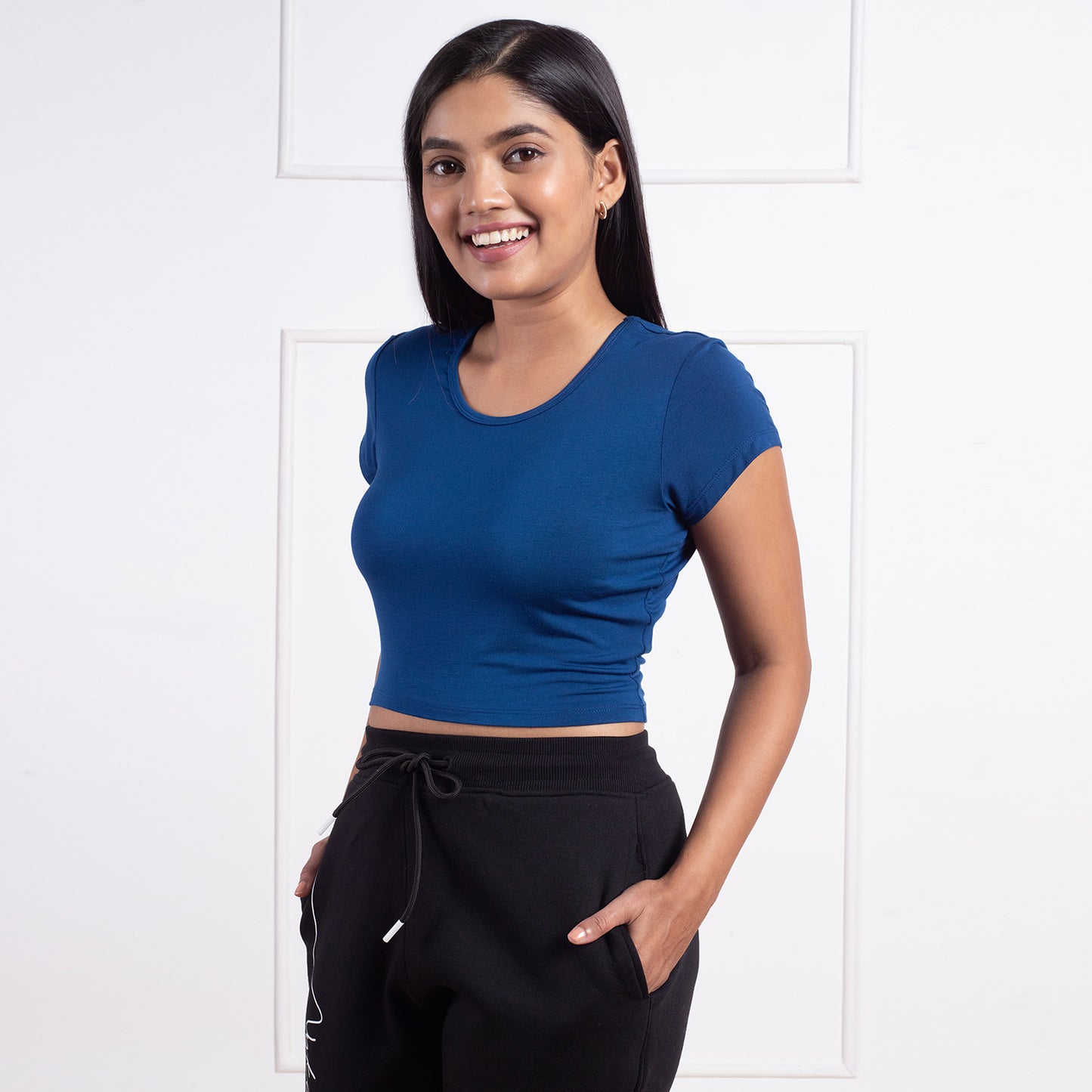 Nykd All Day Essential Modal Short Sleeve Crop Top- NYOE011 Estate Blue