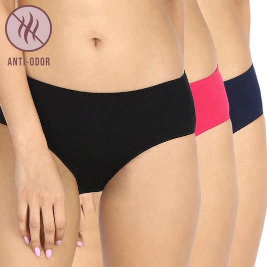 Pack Of 3 Mid rise Hipster Cotton Stretch Medium Rear Coverage Panty MultiColor NYP116