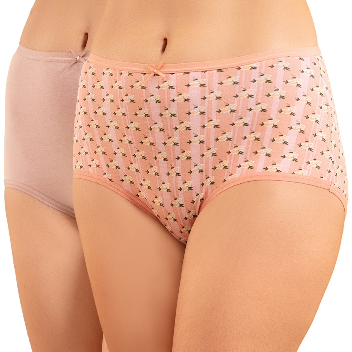NYKD X Masaba Pack Of 2 Cotton Full Brief with Anti odor-NYP012--Stripe flower AOP, Rose Dust