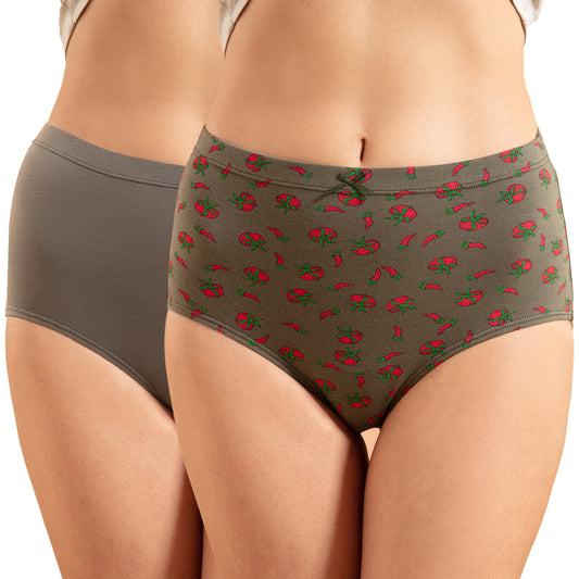 NYKD X Masaba Pack Of 2 Cotton Full Brief with Anti odor-NYP015--Green Chilli, Thyme