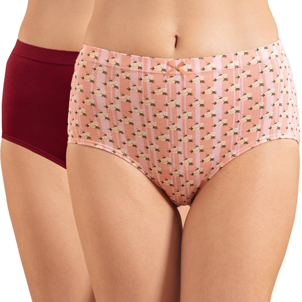 NYKD X Masaba Pack Of 2 Cotton Full Brief with Anti odor-NYP015-Stripe flower AOP, Cabernet