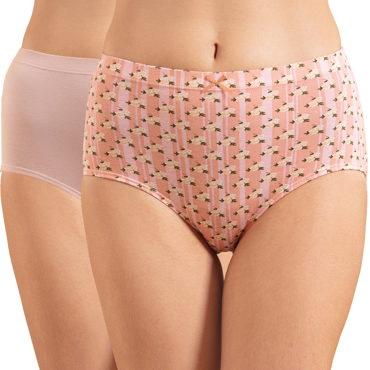 NYKD X Masaba Pack Of 2 Cotton Full Brief with Anti odor-NYP015--Stripe flower AOP, Rose Dust