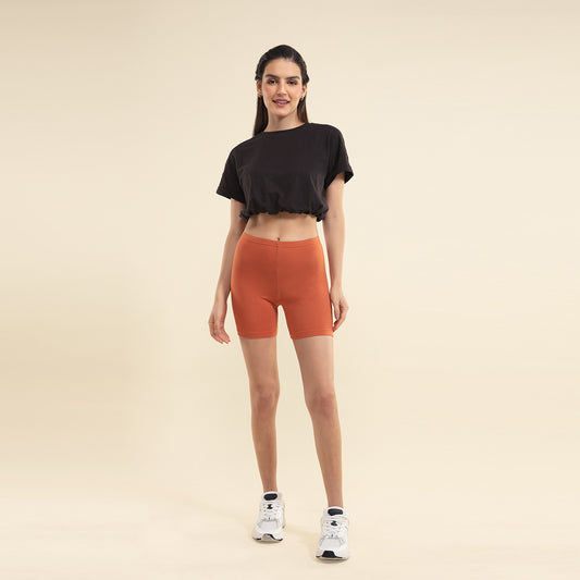 Nykd by Nykaa Stretch cotton cycling shorts - Brick NYP083