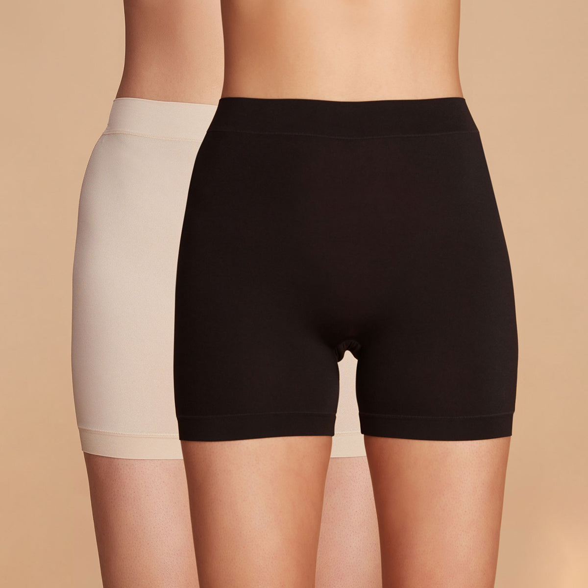 Nykd by Nykaa Anti Chafe Shorts NYP357- Pack of Two - Skin And Black