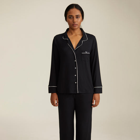 Sumptuously Soft Button Down Pajama Set-Black NYS001