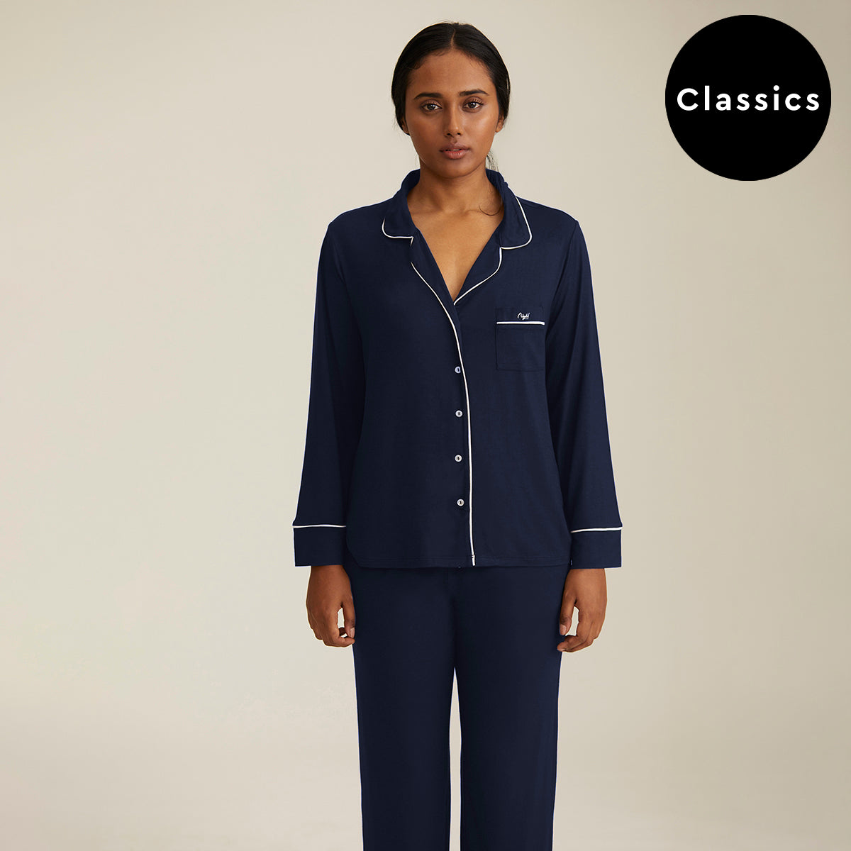 Sumptuously Soft Button Down Pajama Set-Navy NYS001