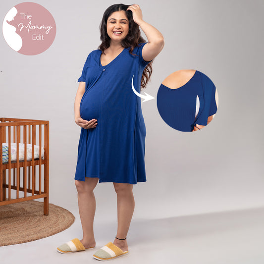 Pretty Maternity Dress - Estate Blue NYS039